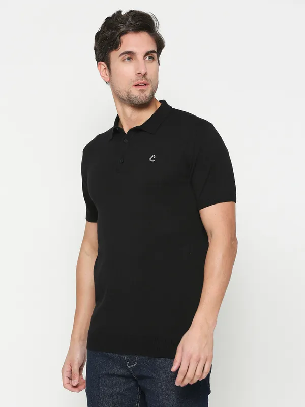 Being Human Clothing Men Regular Fit Polo Neck T-Shirts-Black