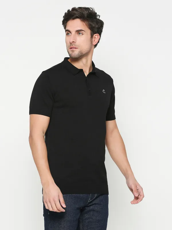 Being Human Clothing Men Regular Fit Polo Neck T-Shirts-Black