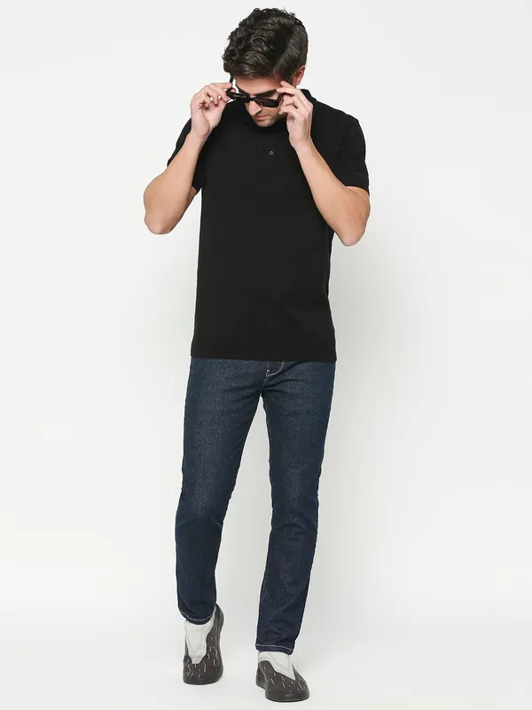 Being Human Clothing Men Regular Fit Polo Neck T-Shirts-Black