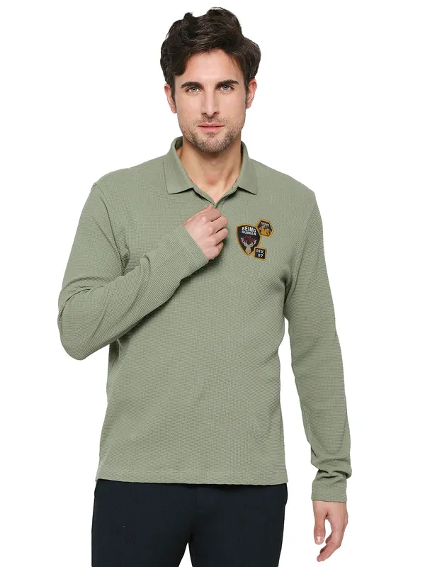 Being Human Clothing Men Regular Fit Polo Neck T-Shirts-Fresh Olive