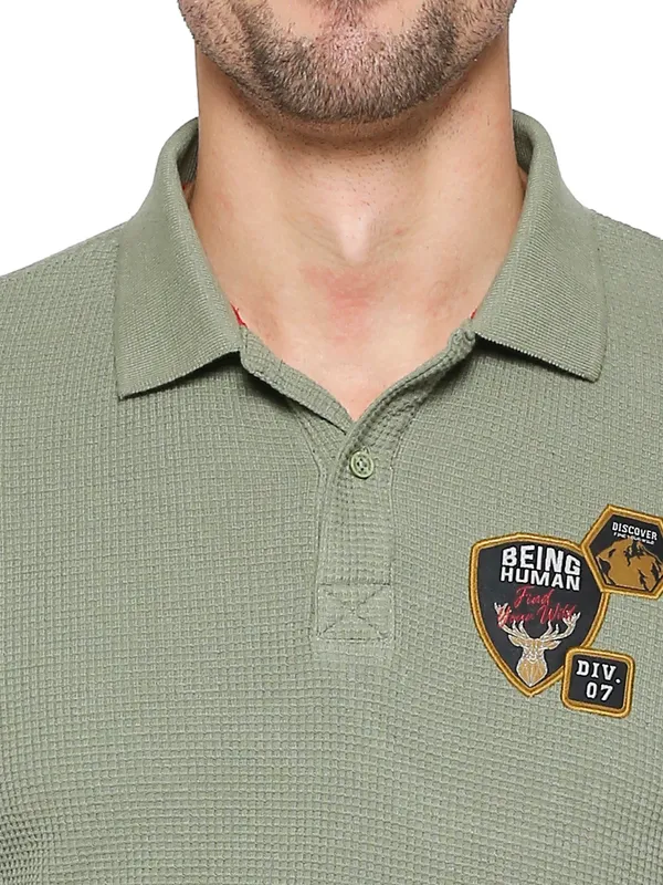 Being Human Clothing Men Regular Fit Polo Neck T-Shirts-Fresh Olive