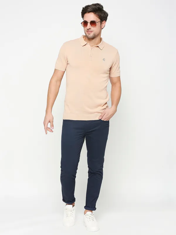 Being Human Clothing Men Regular Fit Polo Neck T-Shirts-Toasted Almond