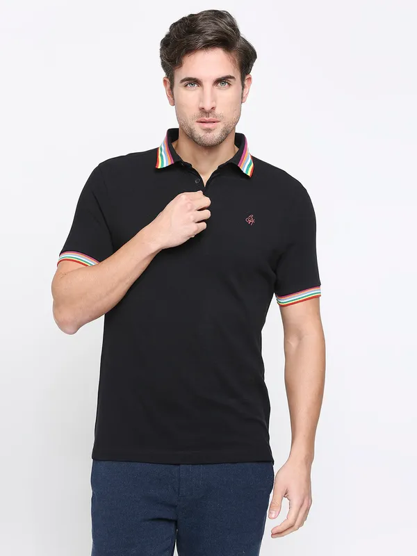 Being Human Clothing Men Regular Fit Polo Neck T-Shirts-Black