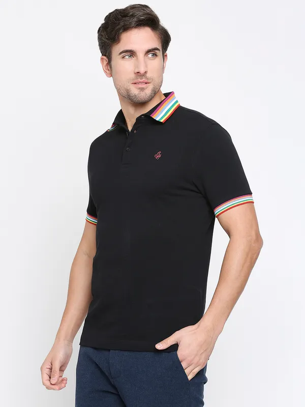 Being Human Clothing Men Regular Fit Polo Neck T-Shirts-Black