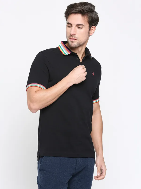Being Human Clothing Men Regular Fit Polo Neck T-Shirts-Black