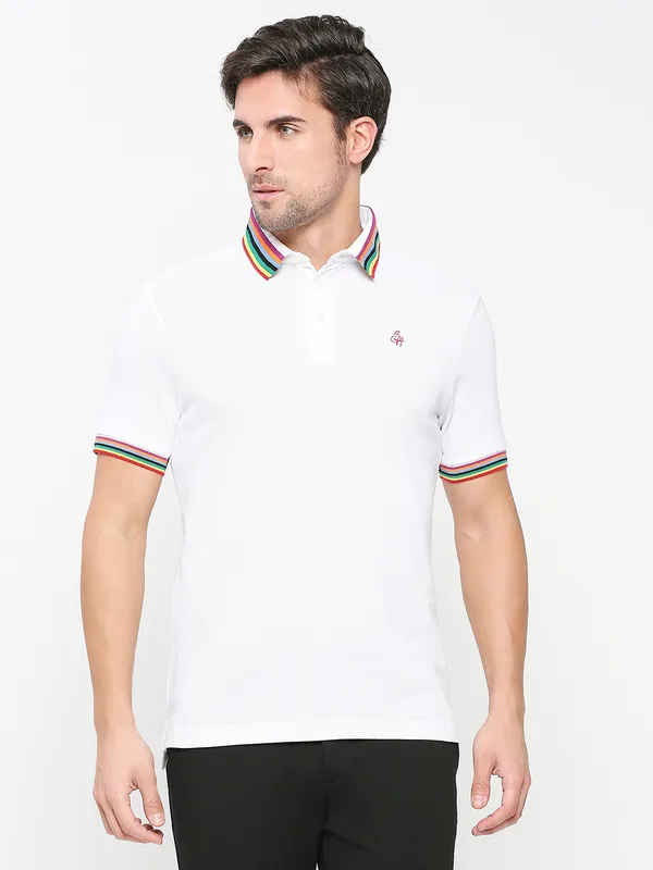 Being Human Clothing Men Regular Fit Polo Neck T-Shirts-White
