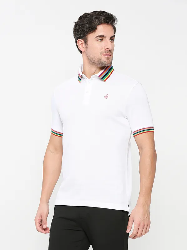 Being Human Clothing Men Regular Fit Polo Neck T-Shirts-White