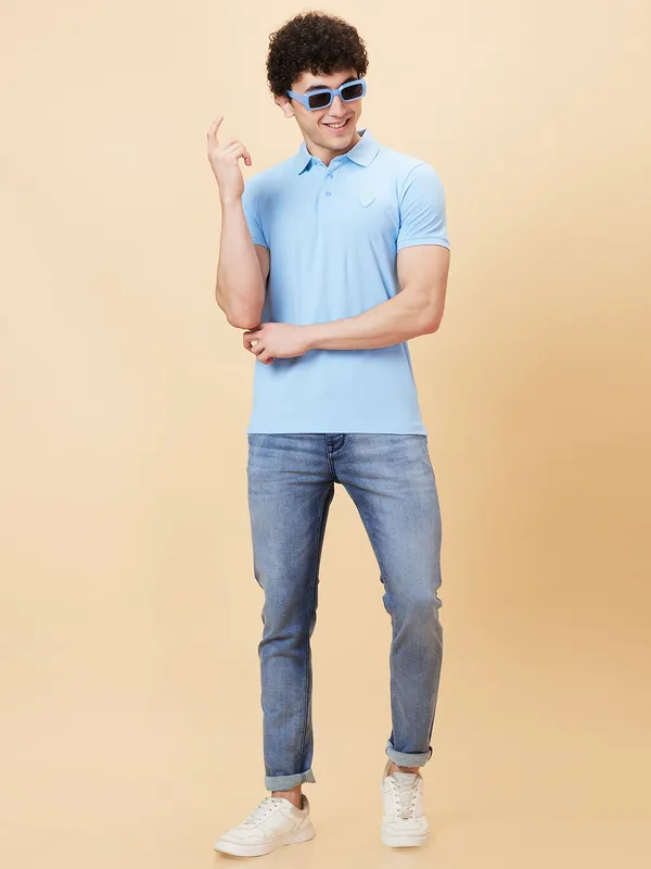 Being Human Clothing Men Regular Fit T-Shirts-Light Blue