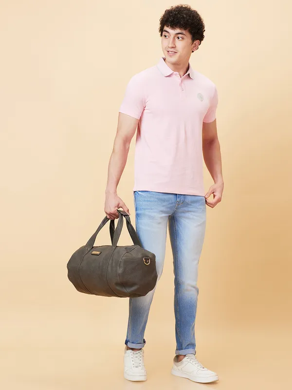 Being Human Clothing Men Regular Fit T-Shirts-Powder Pink