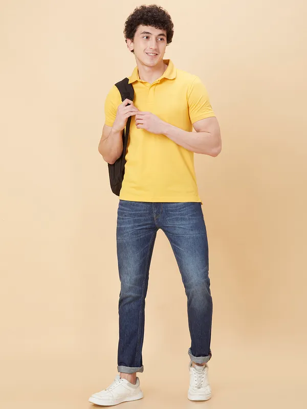 Being Human Men Regular Fit T-Shirts-Yellow