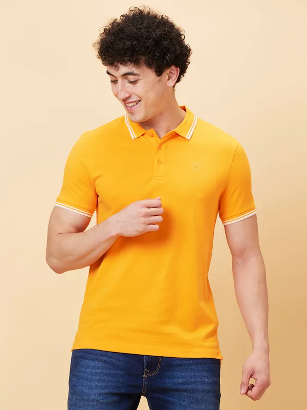 Being Human Men Regular Fit T-Shirts-Bright Marigold