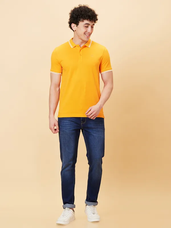 Being Human Men Regular Fit T-Shirts-Bright Marigold