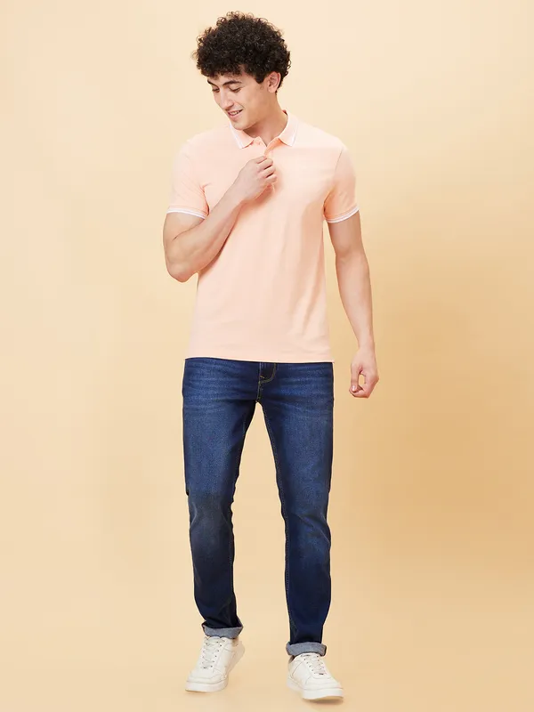 Being Human Men Regular Fit T-Shirts-Peach Parfait