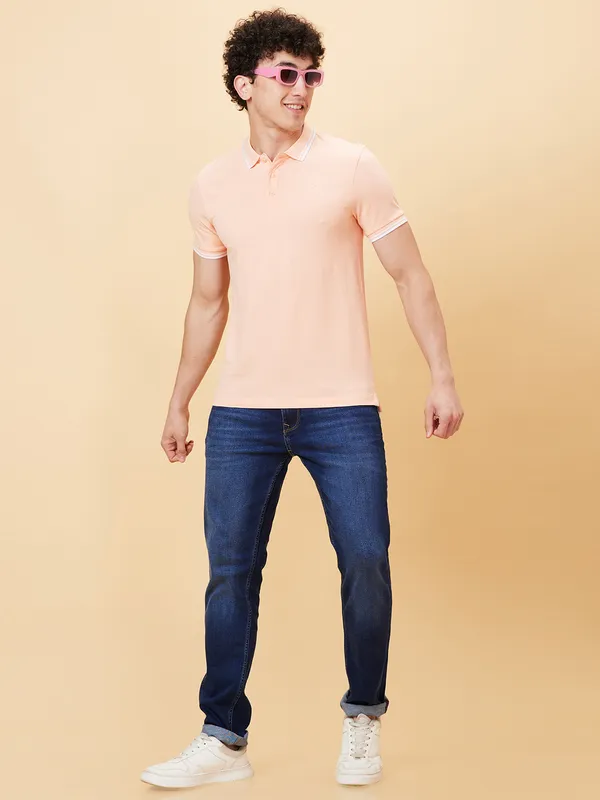 Being Human Men Regular Fit T-Shirts-Peach Parfait