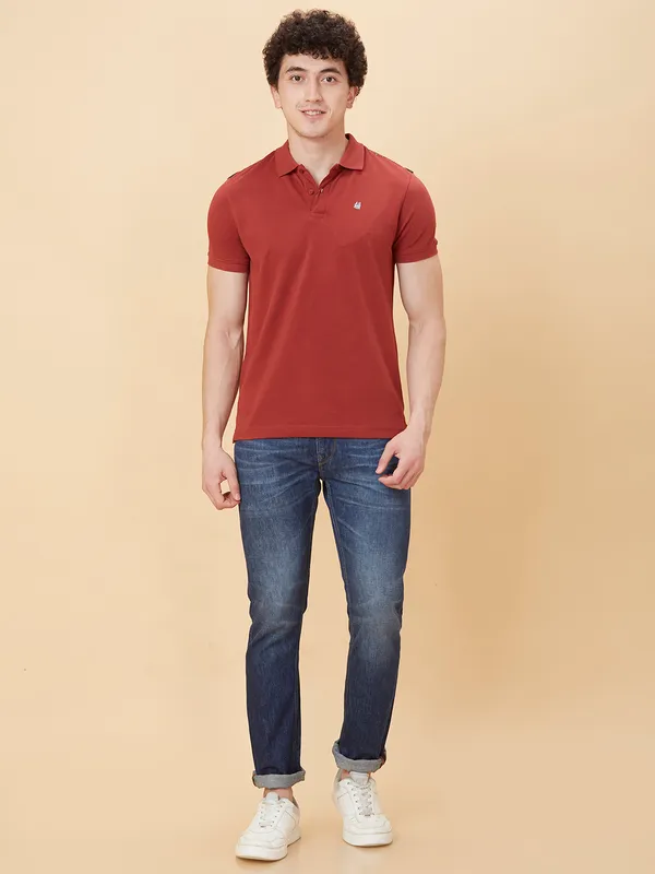 Being Human Men Regular Fit T-Shirts-Deep Red