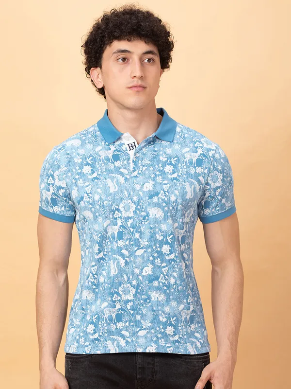 Being Human Mens-Top Polo Neck Sky Blue
