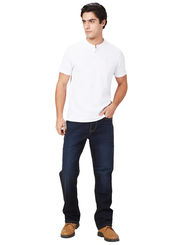 Being Human Clothing Men White Textured Band Collar T-Shirt
