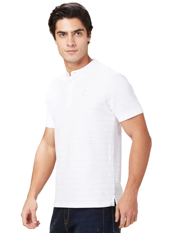 Being Human Clothing Men White Textured Band Collar T-Shirt
