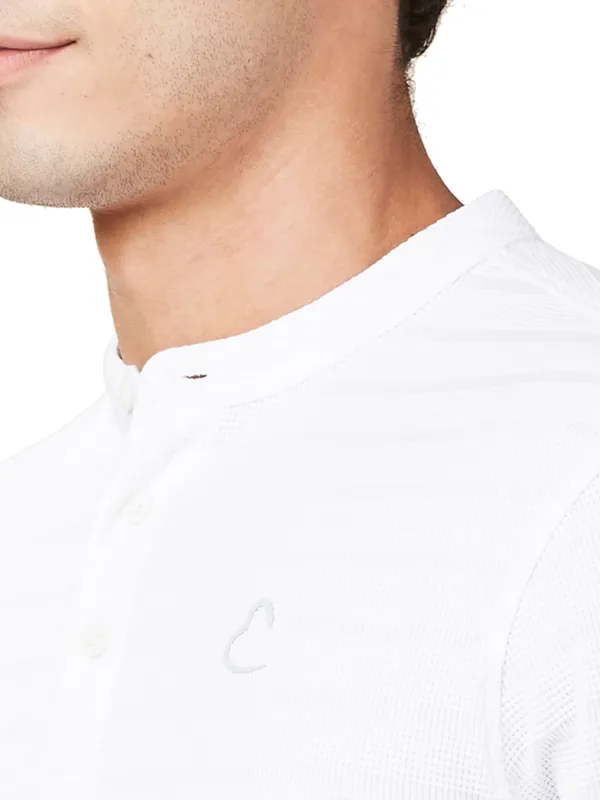 Being Human Clothing Men White Textured Band Collar T-Shirt