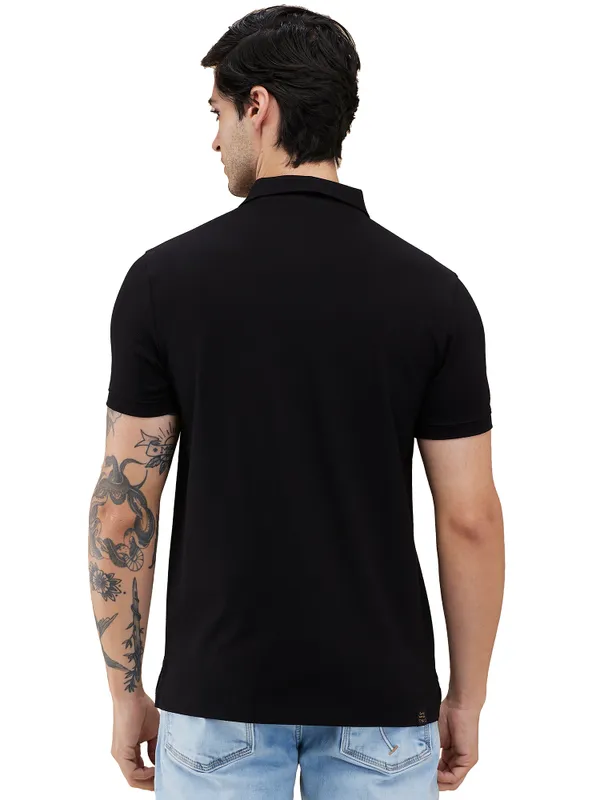 Being Human Clothing Men Black Vertical Stripes Polo Neck T-Shirt