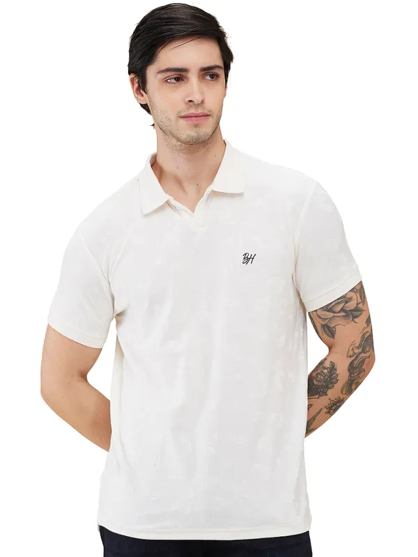 Being Human Clothing Men Beige Self Design Polo Neck T-Shirt