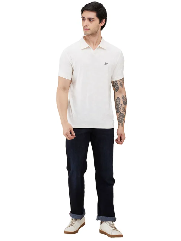 Being Human Clothing Men Beige Self Design Polo Neck T-Shirt
