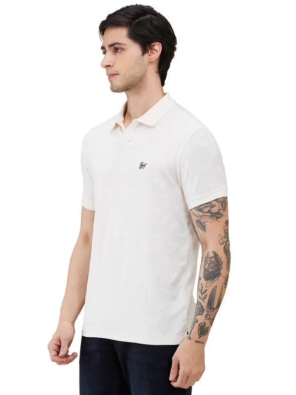 Being Human Clothing Men Beige Self Design Polo Neck T-Shirt
