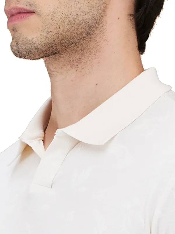 Being Human Clothing Men Beige Self Design Polo Neck T-Shirt