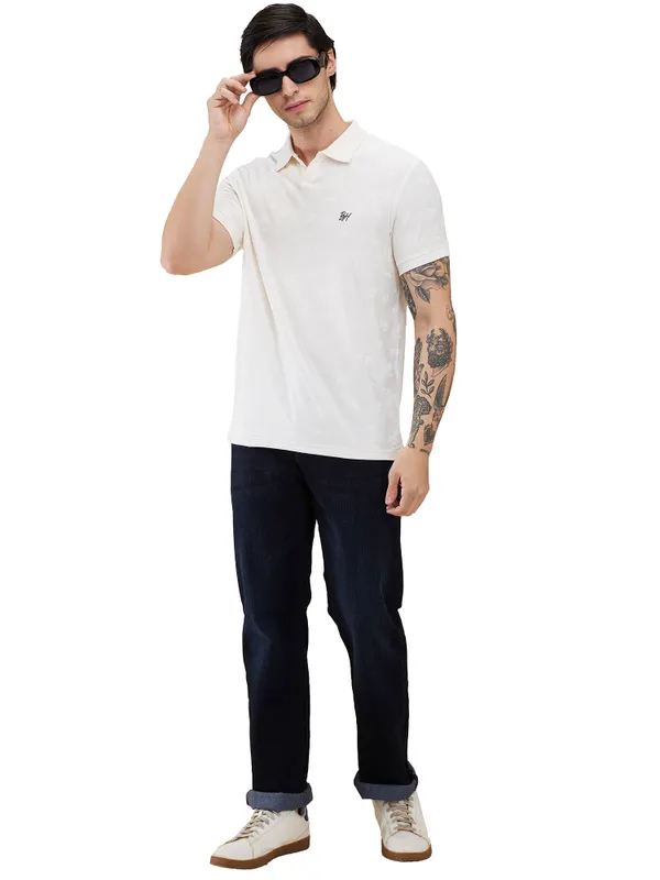 Being Human Clothing Men Beige Self Design Polo Neck T-Shirt