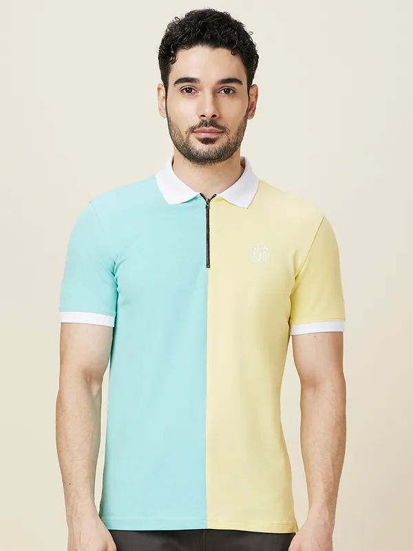 Being Human Clothing Men Yellow Color Block Polo Neck T-Shirt