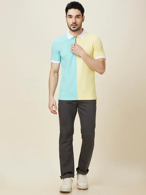 Being Human Clothing Men Yellow Color Block Polo Neck T-Shirt