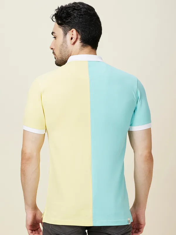 Being Human Clothing Men Yellow Color Block Polo Neck T-Shirt