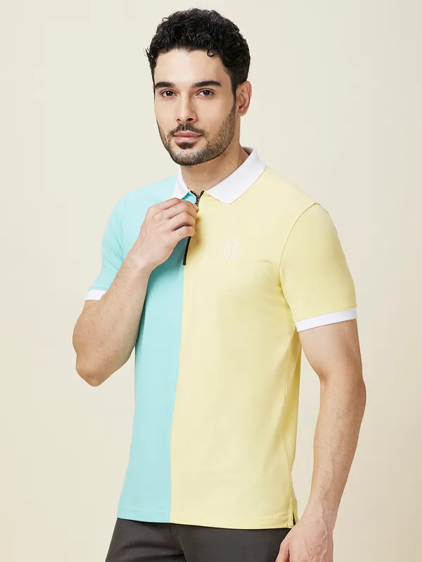 Being Human Clothing Men Yellow Color Block Polo Neck T-Shirt