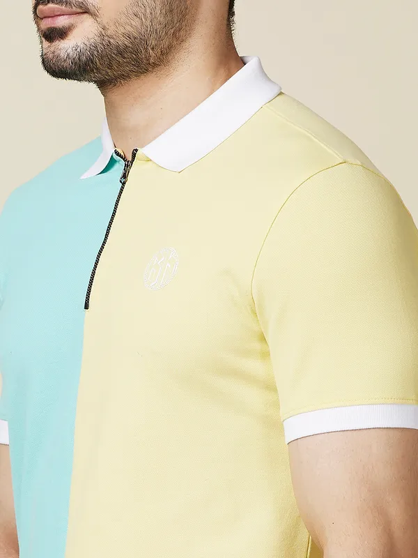 Being Human Clothing Men Yellow Color Block Polo Neck T-Shirt