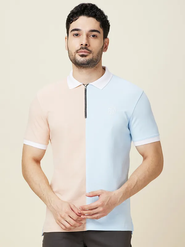 Being Human Clothing Men Blue Color Block Polo Neck T-Shirt