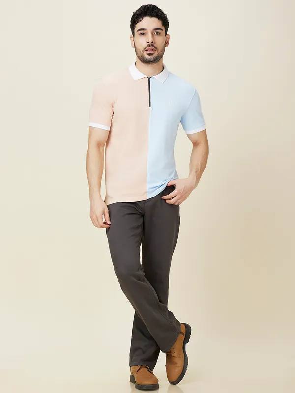 Being Human Clothing Men Blue Color Block Polo Neck T-Shirt