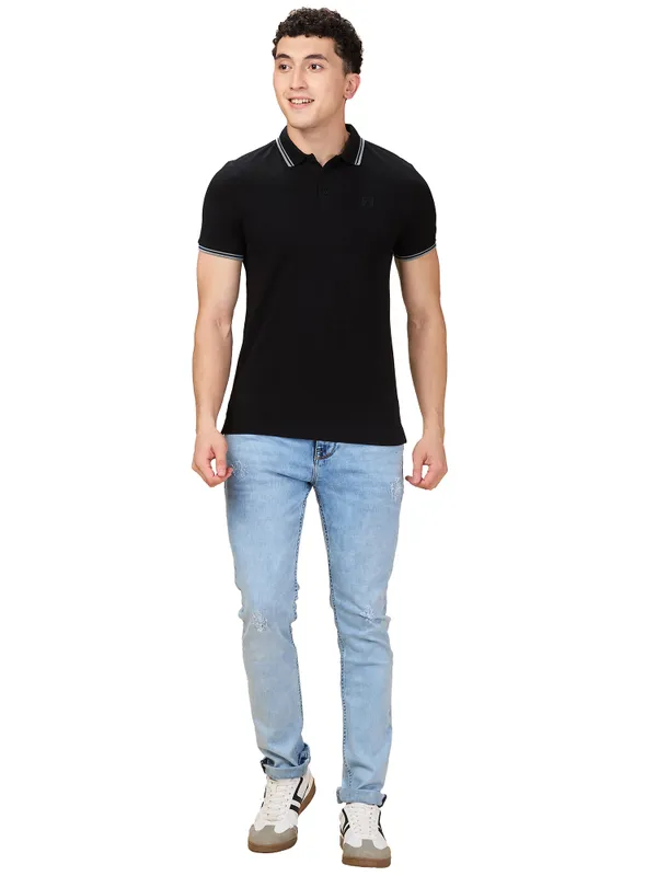Being Human Men Black Solid Polo Neck T-Shirt