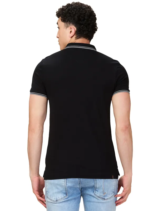 Being Human Men Black Solid Polo Neck T-Shirt