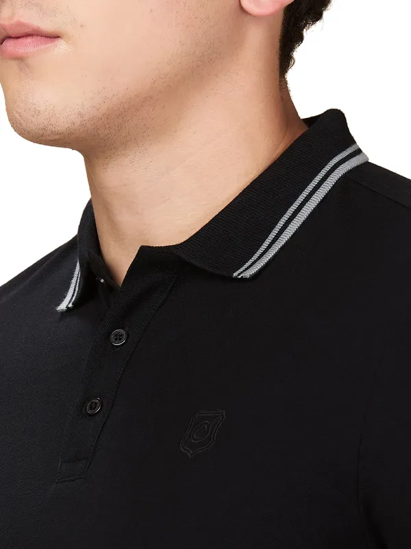 Being Human Men Black Solid Polo Neck T-Shirt