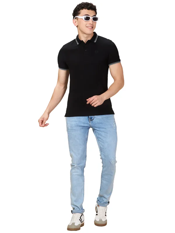 Being Human Men Black Solid Polo Neck T-Shirt