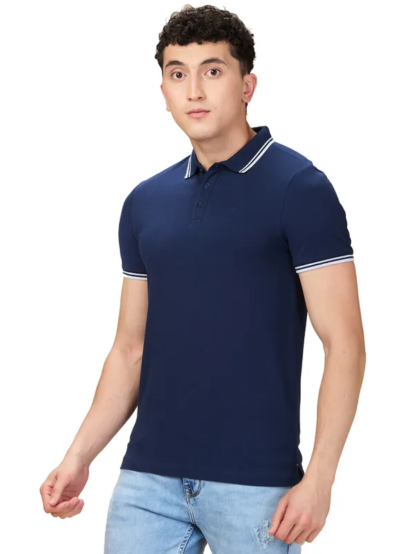 Being Human Men Blue Solid Polo Neck T-Shirt