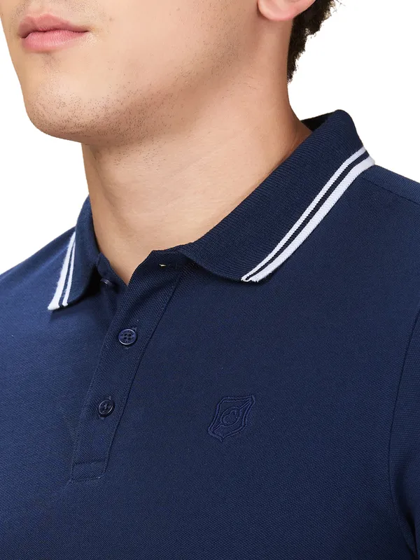 Being Human Men Blue Solid Polo Neck T-Shirt