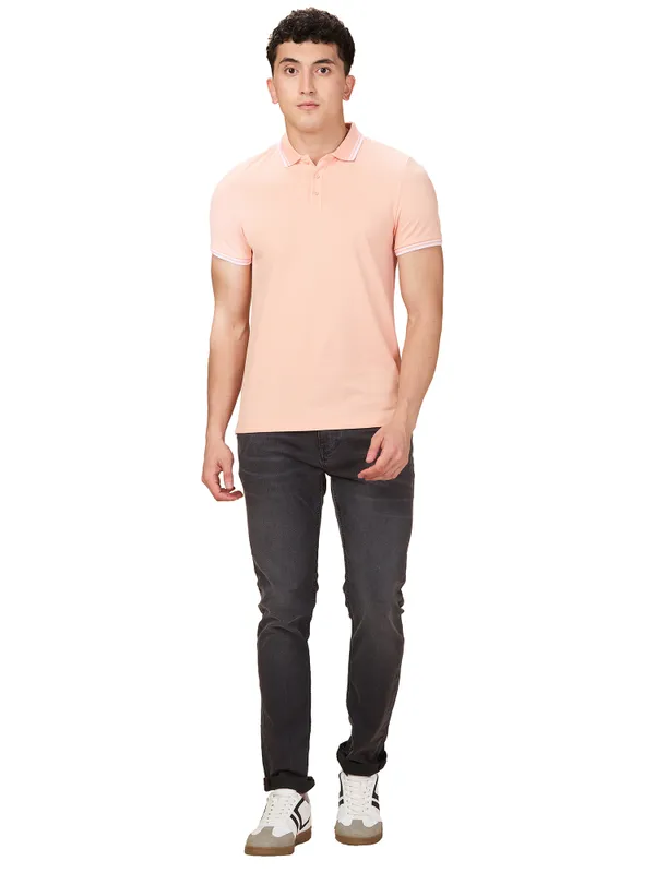Being Human Men Orange Solid Polo Neck T-Shirt