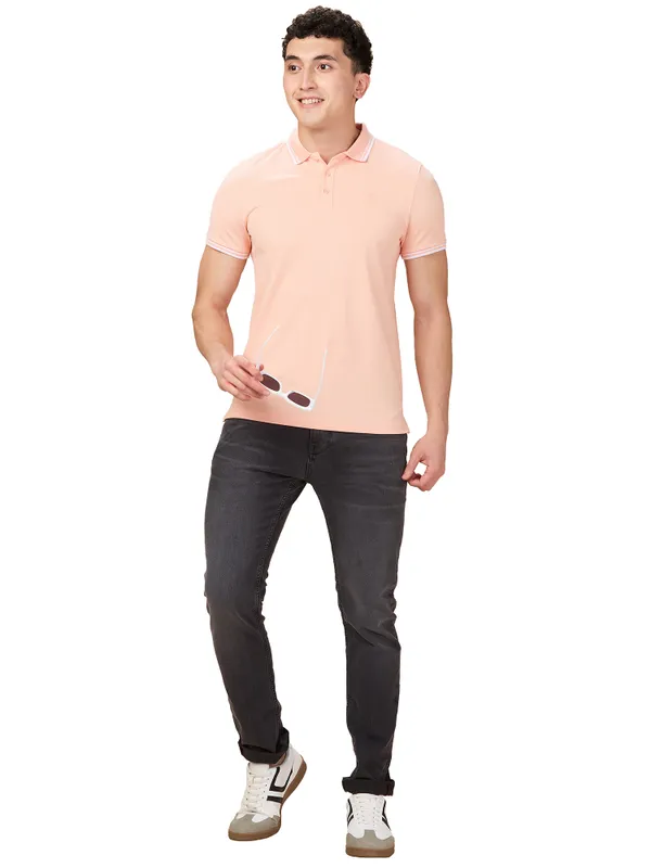 Being Human Men Orange Solid Polo Neck T-Shirt