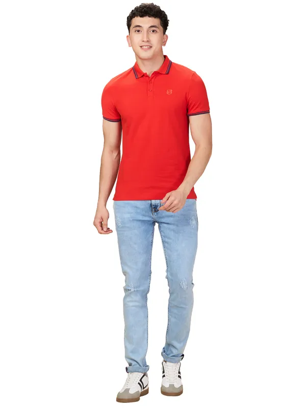 Being Human Men Red Solid Polo Neck T-Shirt