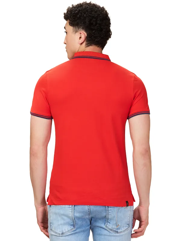 Being Human Men Red Solid Polo Neck T-Shirt