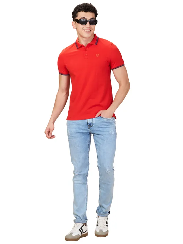 Being Human Men Red Solid Polo Neck T-Shirt