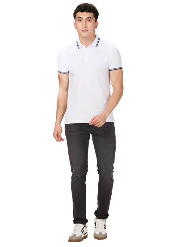 Being Human Clothing Men White Solid Polo Neck T-Shirt