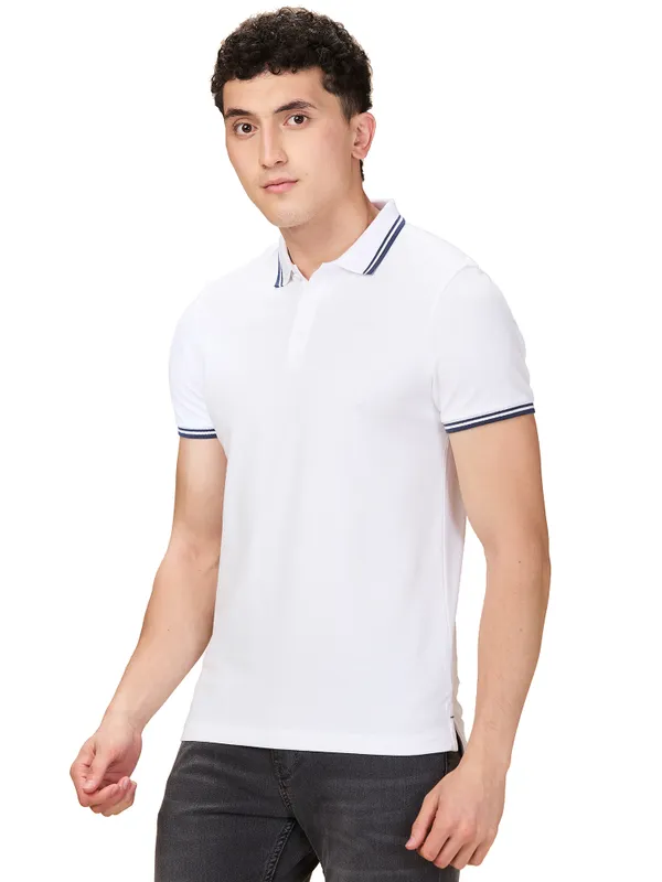 Being Human Clothing Men White Solid Polo Neck T-Shirt