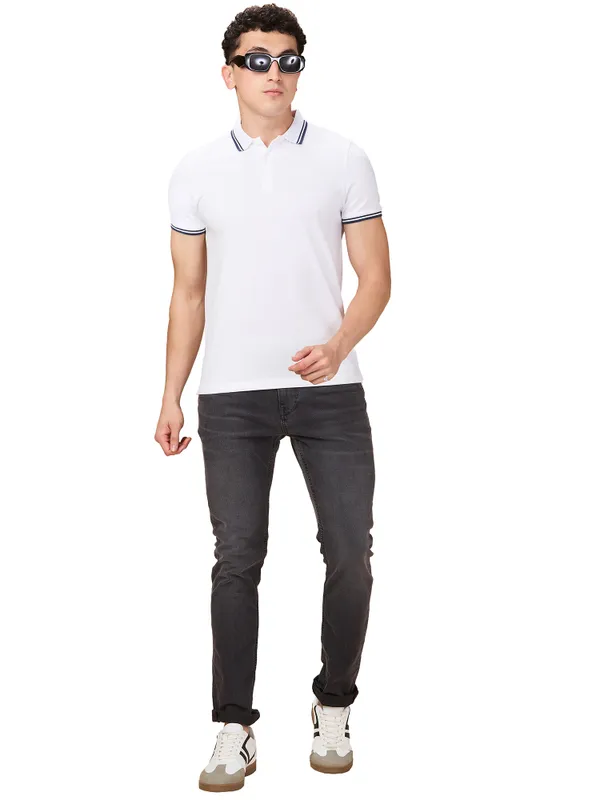 Being Human Clothing Men White Solid Polo Neck T-Shirt